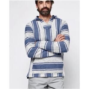 Faherty Cascade Hoodie Blue Cream Stripe Cotton Terry Jacquard Pullover L